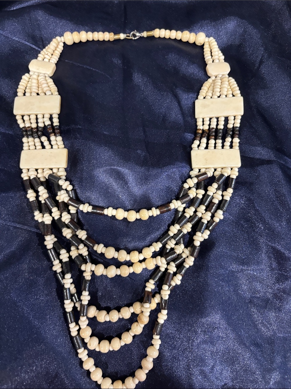 Multi-Strand Cream and Brown Beaded Statement Necklace